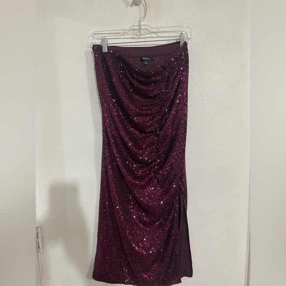 Wild fox side rouge maxi/midi sequin skirt burgundy L NWOT - Picture 5 of 7